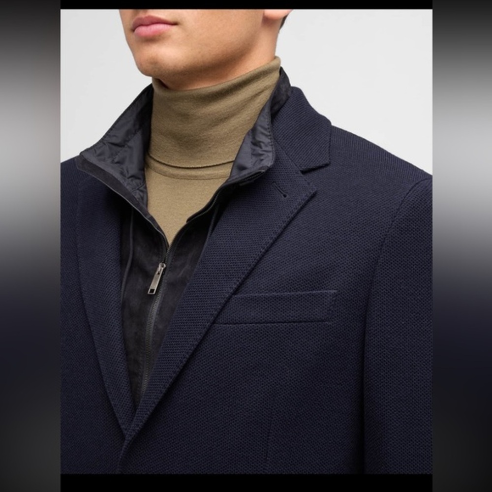 Ermenegildo Zegna Sport Navy Technical Raincoat Luxury Minimalist Coat